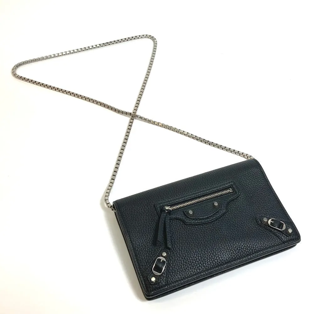 BALENCIAGA Shoulder Bag 444168 leather black Chain wallet Women Used