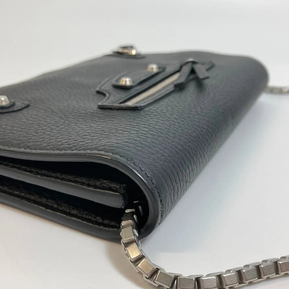 BALENCIAGA Shoulder Bag 444168 leather black Chain wallet Women Used