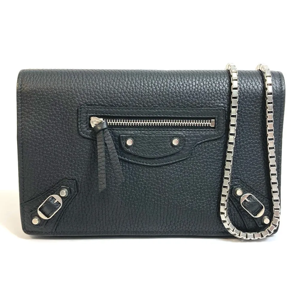BALENCIAGA Shoulder Bag 444168 leather black Chain wallet Women Used