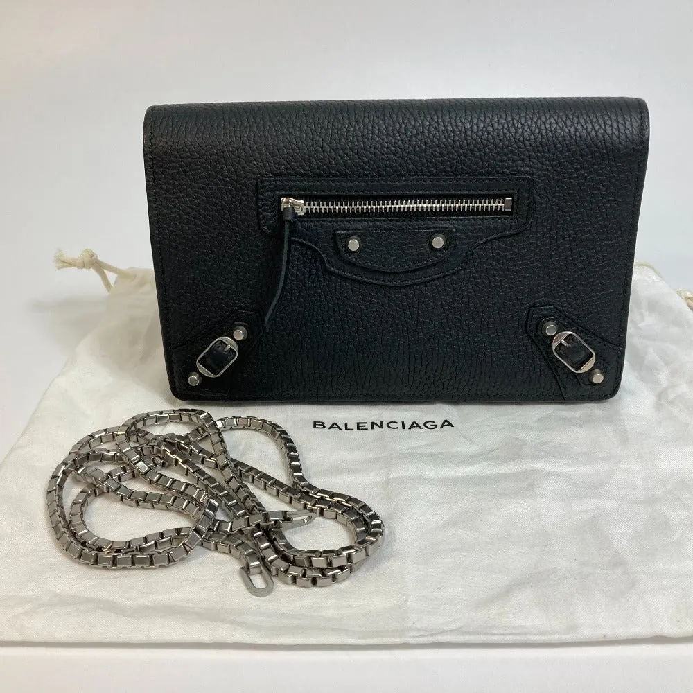 BALENCIAGA Shoulder Bag 444168 leather black Chain wallet Women Used