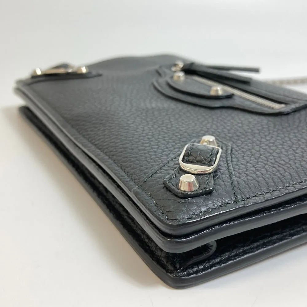 BALENCIAGA Shoulder Bag 444168 leather black Chain wallet Women Used