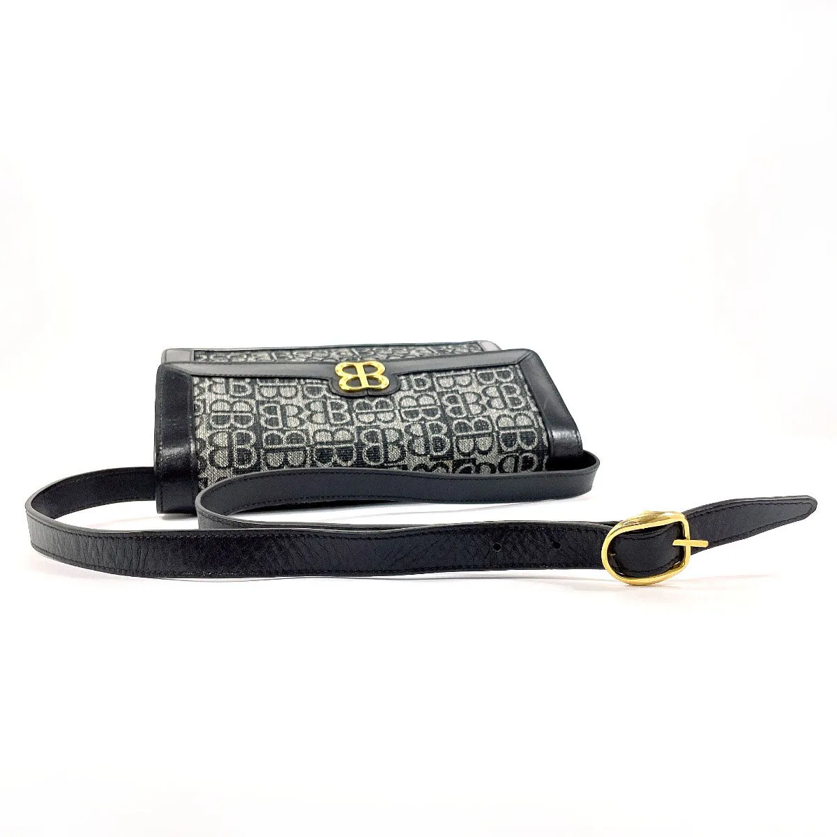 BALENCIAGA Shoulder Bag Canvas, Leather black 2WAY Vintage BB logo
