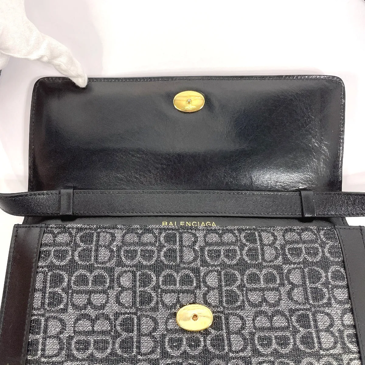 BALENCIAGA Shoulder Bag Canvas, Leather black 2WAY Vintage BB logo