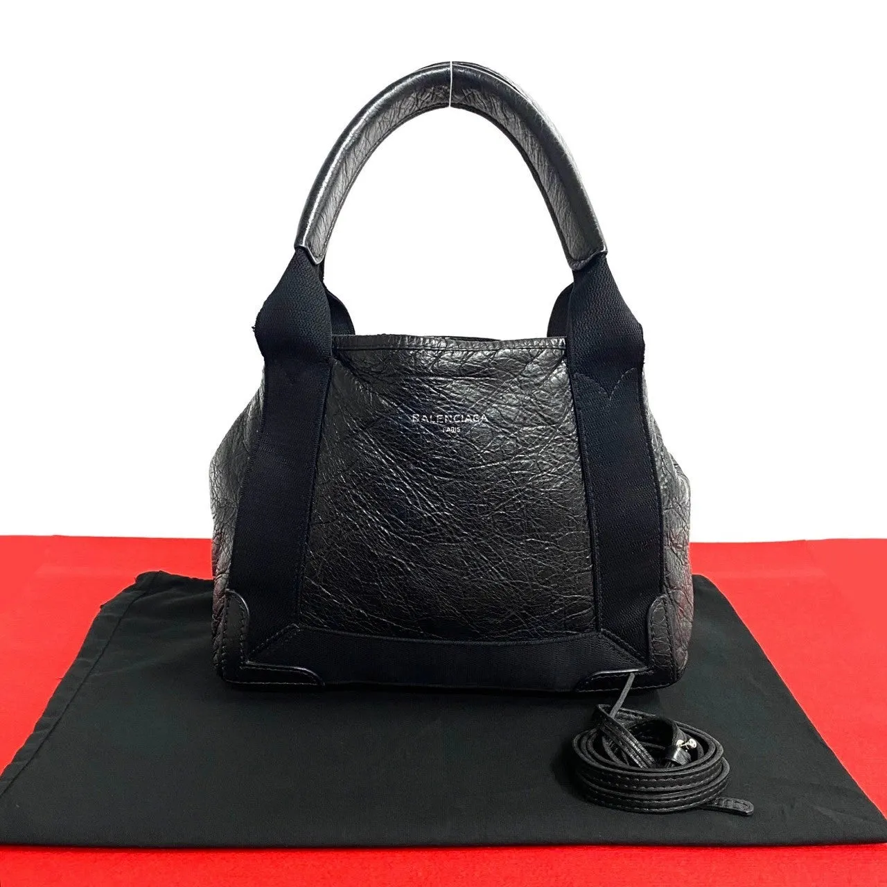 BALENCIAGA Shoulder Bag leather black Navy Cabas XS
