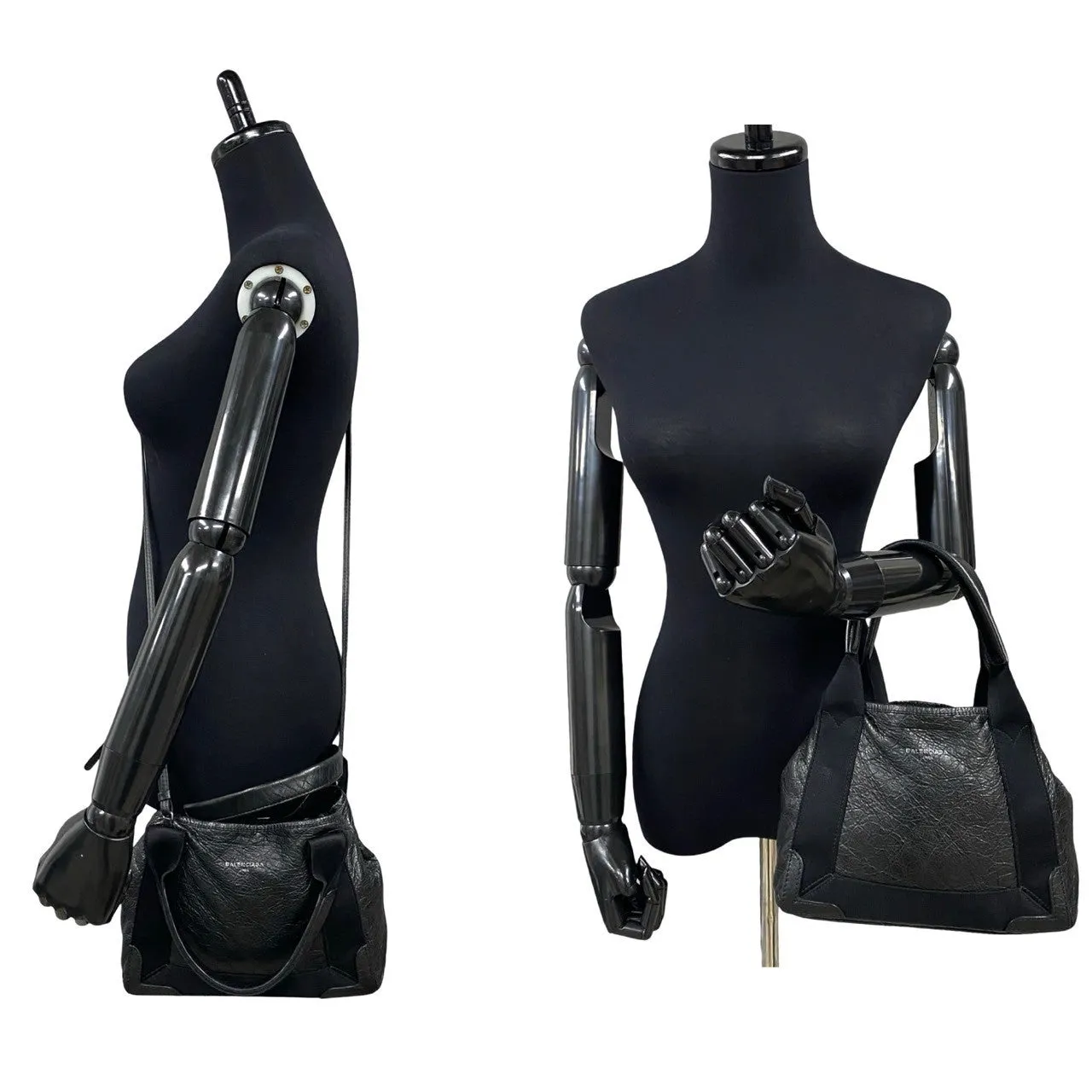 BALENCIAGA Shoulder Bag leather black Navy Cabas XS