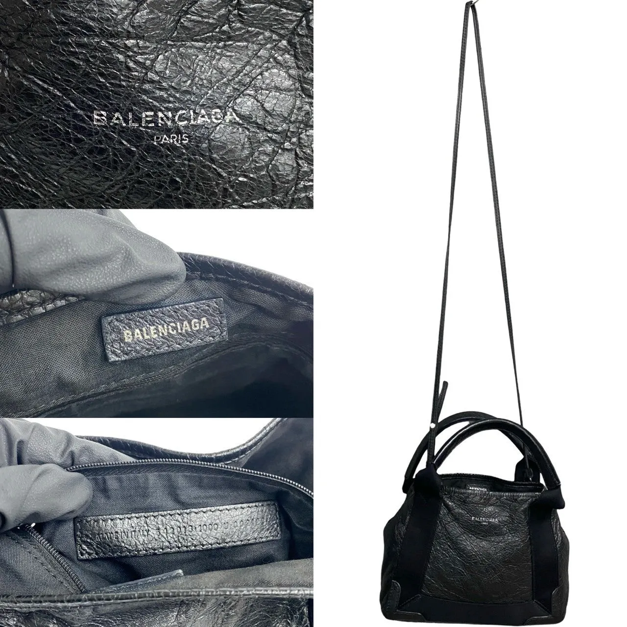 BALENCIAGA Shoulder Bag leather black Navy Cabas XS