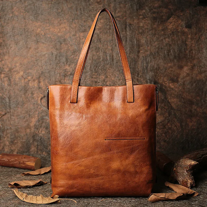 Best Brown Leather Womens Vertical Totes Handbag Handmade Vintage Tote Shoulder Purse for Ladies
