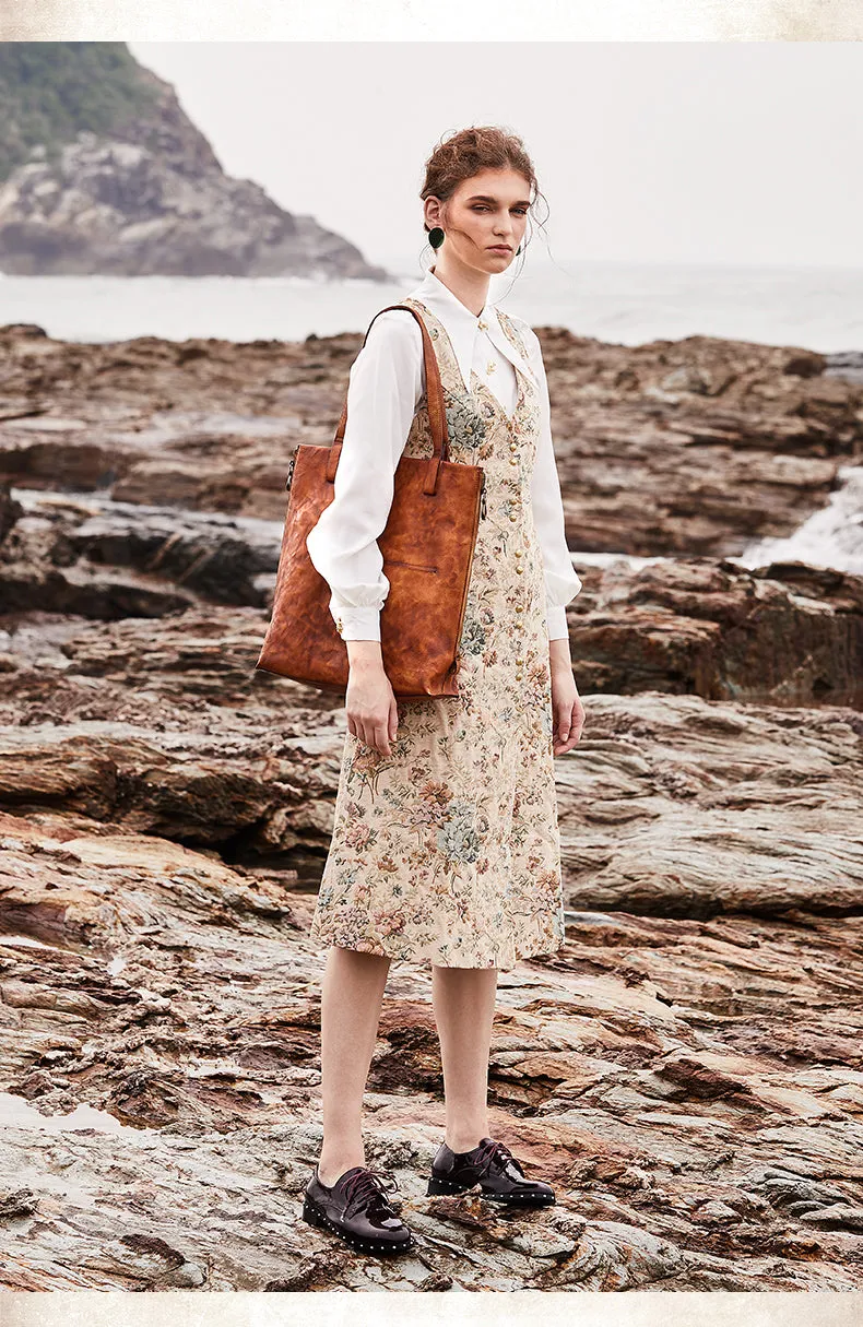 Best Brown Leather Womens Vertical Totes Handbag Handmade Vintage Tote Shoulder Purse for Ladies