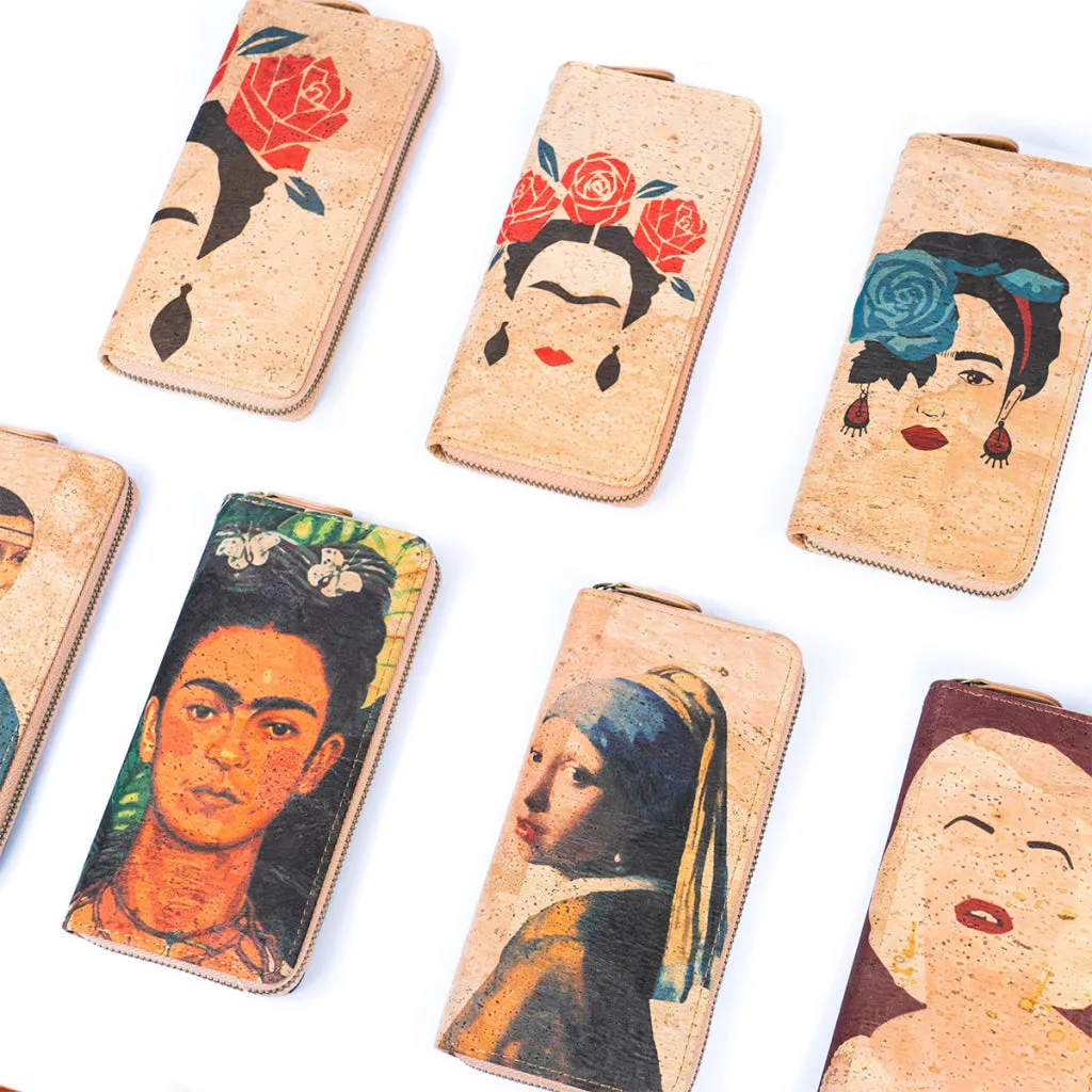 BUY 1 GET 1 FREE: Abstract Frida Art Cork Zipper Wallet- BAG-2076