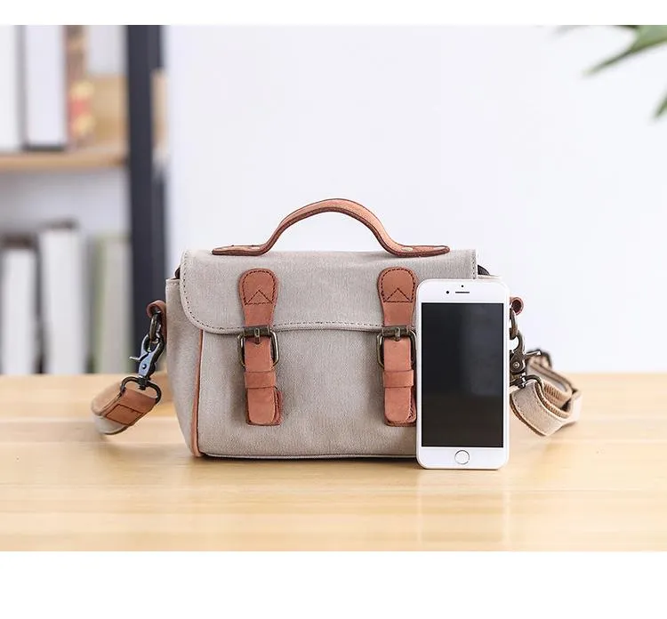 Canvas Leather Womens Green handbag Side Bag Khaki Messenger Bag Small Shoulder Bag For Men