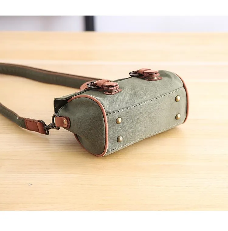 Canvas Leather Womens Green handbag Side Bag Khaki Messenger Bag Small Shoulder Bag For Men