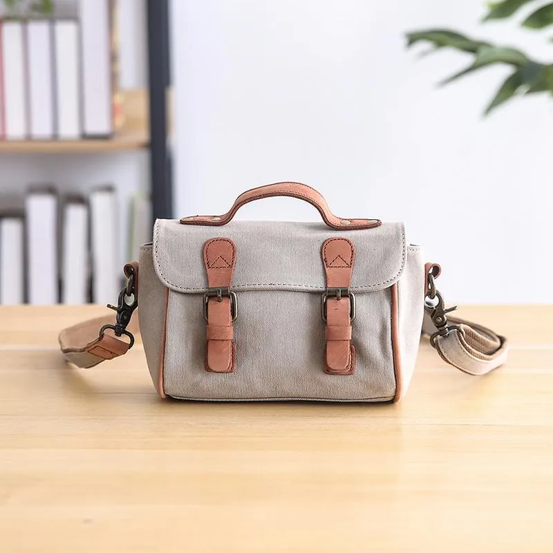 Canvas Leather Womens Green handbag Side Bag Khaki Messenger Bag Small Shoulder Bag For Men