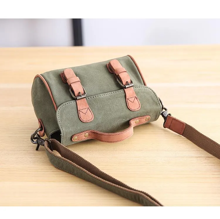 Canvas Leather Womens Green handbag Side Bag Khaki Messenger Bag Small Shoulder Bag For Men