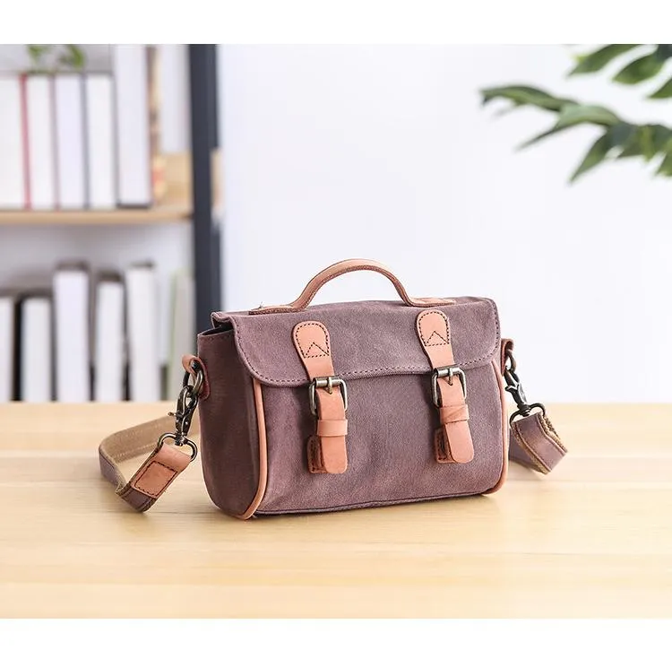 Canvas Leather Womens Green handbag Side Bag Khaki Messenger Bag Small Shoulder Bag For Men