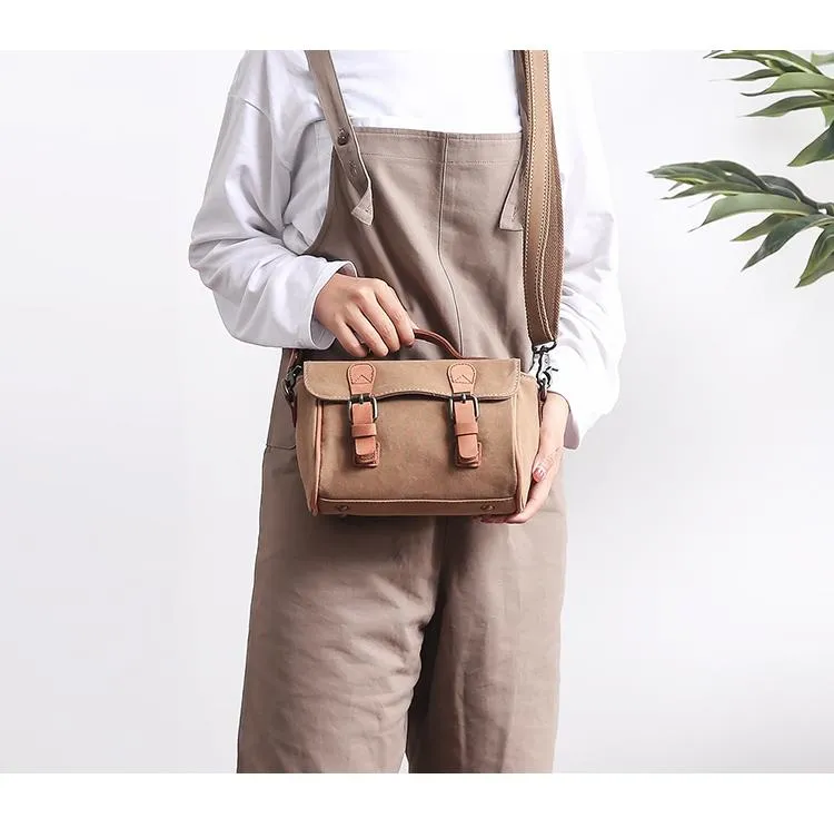 Canvas Leather Womens Green handbag Side Bag Khaki Messenger Bag Small Shoulder Bag For Men