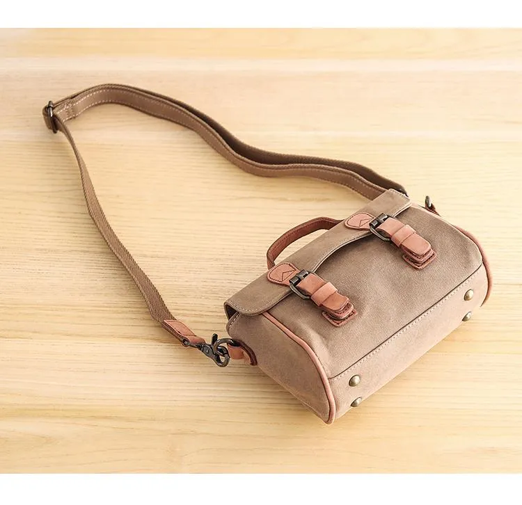 Canvas Leather Womens Green handbag Side Bag Khaki Messenger Bag Small Shoulder Bag For Men