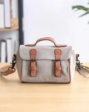 Canvas Leather Womens Green handbag Side Bag Khaki Messenger Bag Small Shoulder Bag For Men