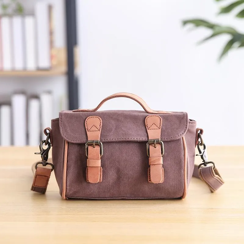 Canvas Leather Womens Green handbag Side Bag Khaki Messenger Bag Small Shoulder Bag For Men