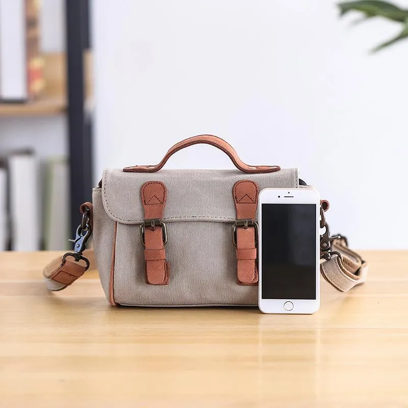 Canvas Leather Womens Green handbag Side Bag Khaki Messenger Bag Small Shoulder Bag For Men