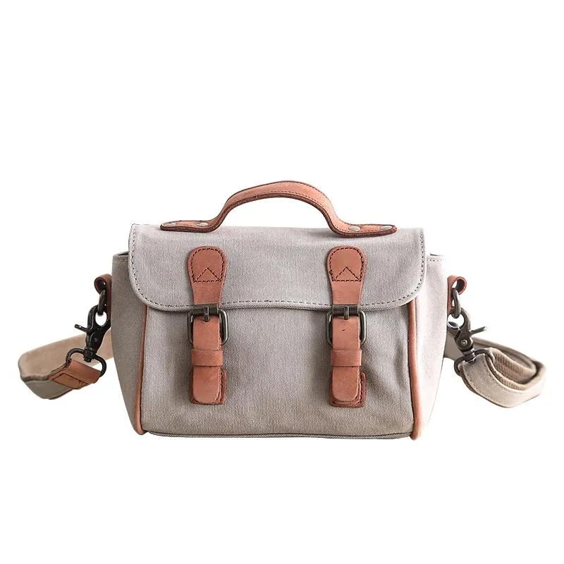 Canvas Leather Womens Green handbag Side Bag Khaki Messenger Bag Small Shoulder Bag For Men