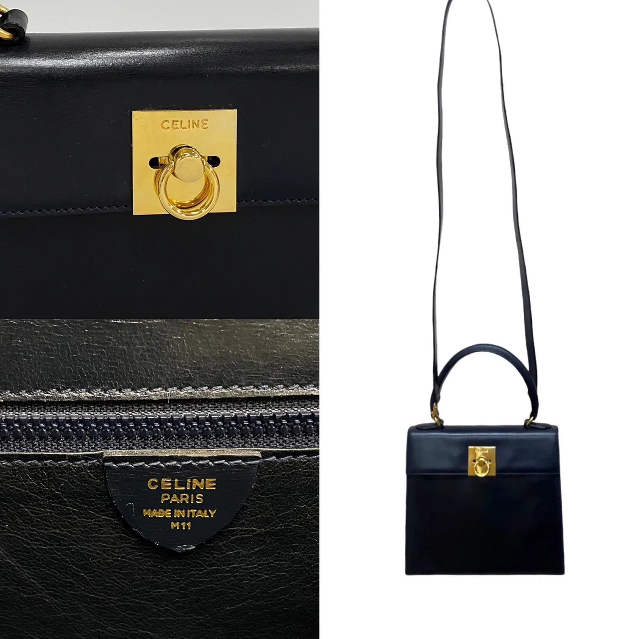 CELINE Shoulder Bag Calfskin Navy
