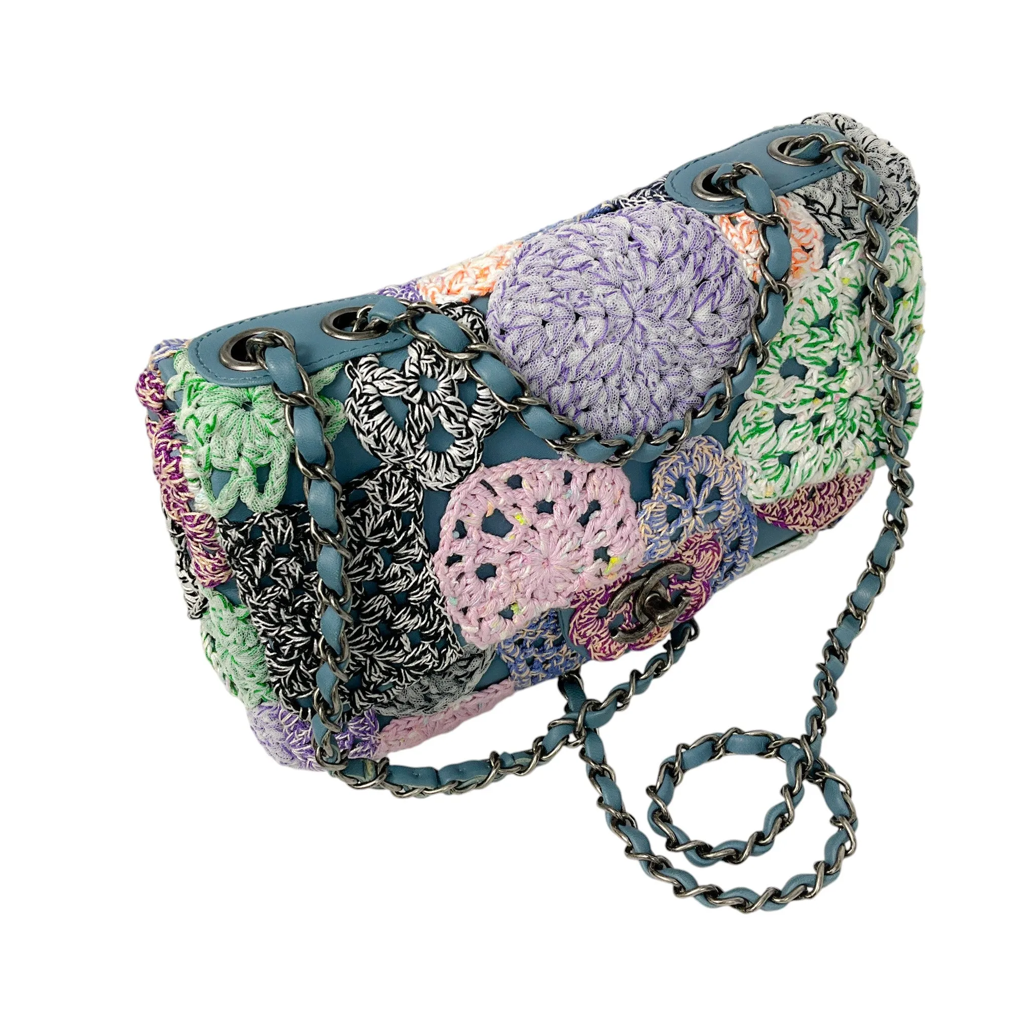 Chanel Blue Multi Paris-Seoul Crochet and Lambskin Medium Flap Bag