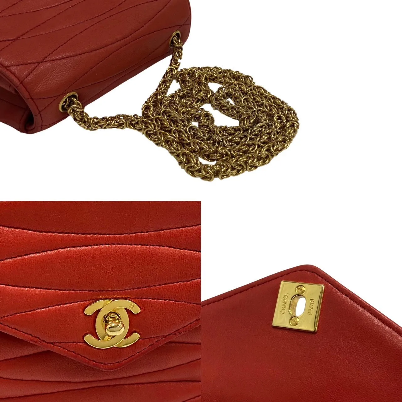 CHANEL Shoulder Bag lambskin Red
