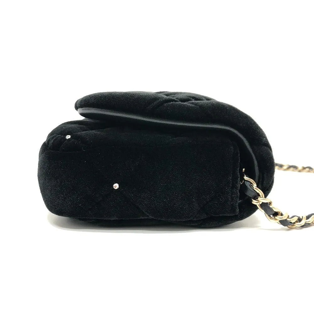 CHANEL Shoulder Bag Velor black Velour Matelasse