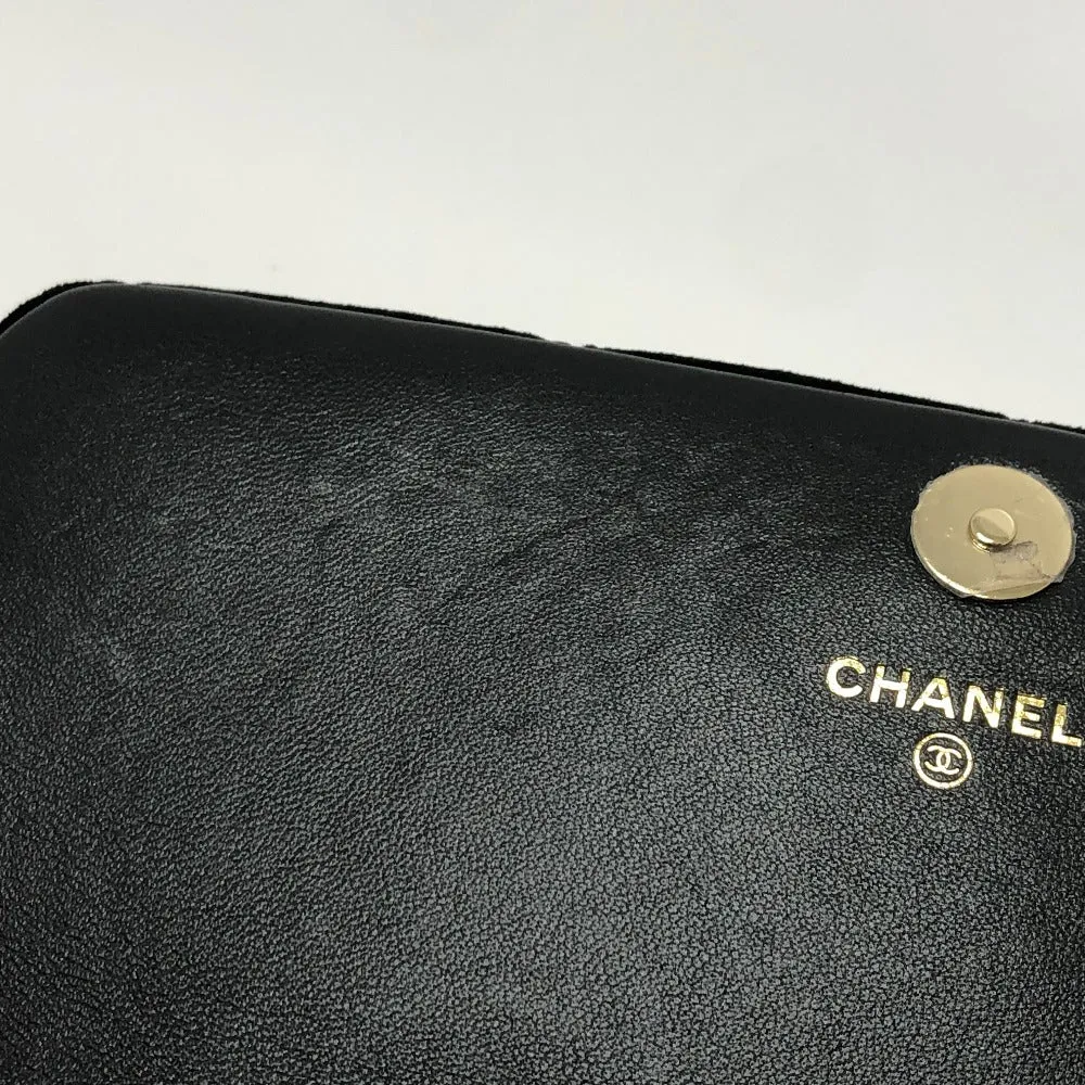CHANEL Shoulder Bag Velor black Velour Matelasse