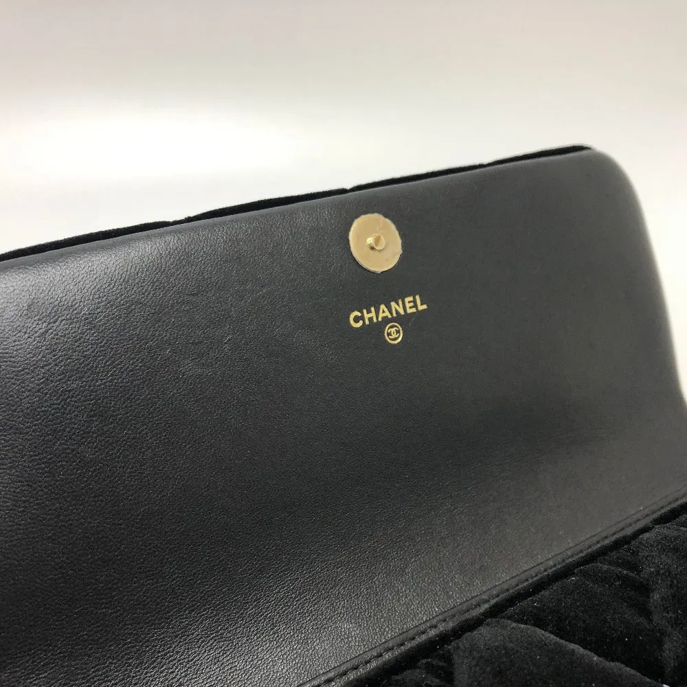 CHANEL Shoulder Bag Velor black Velour Matelasse