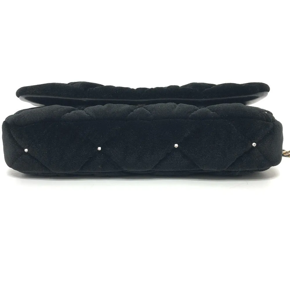 CHANEL Shoulder Bag Velor black Velour Matelasse
