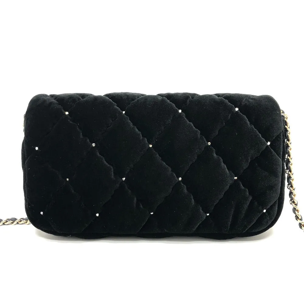 CHANEL Shoulder Bag Velor black Velour Matelasse