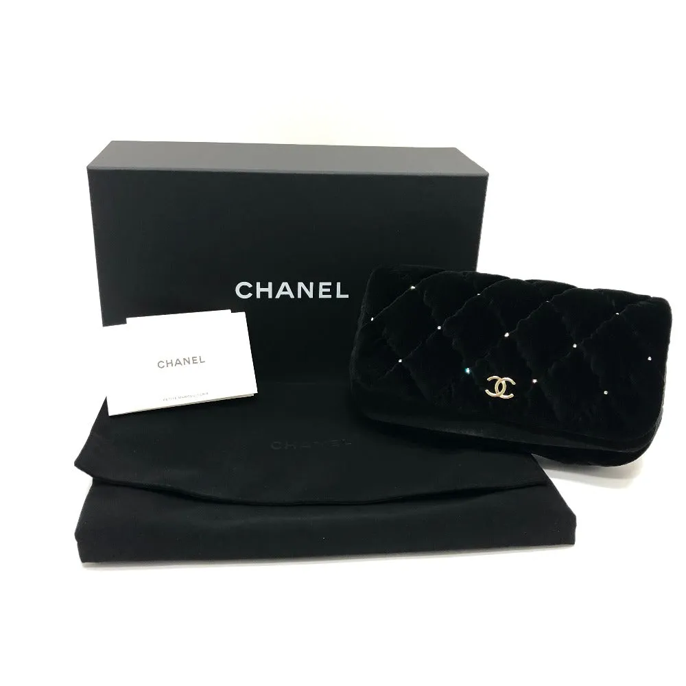 CHANEL Shoulder Bag Velor black Velour Matelasse
