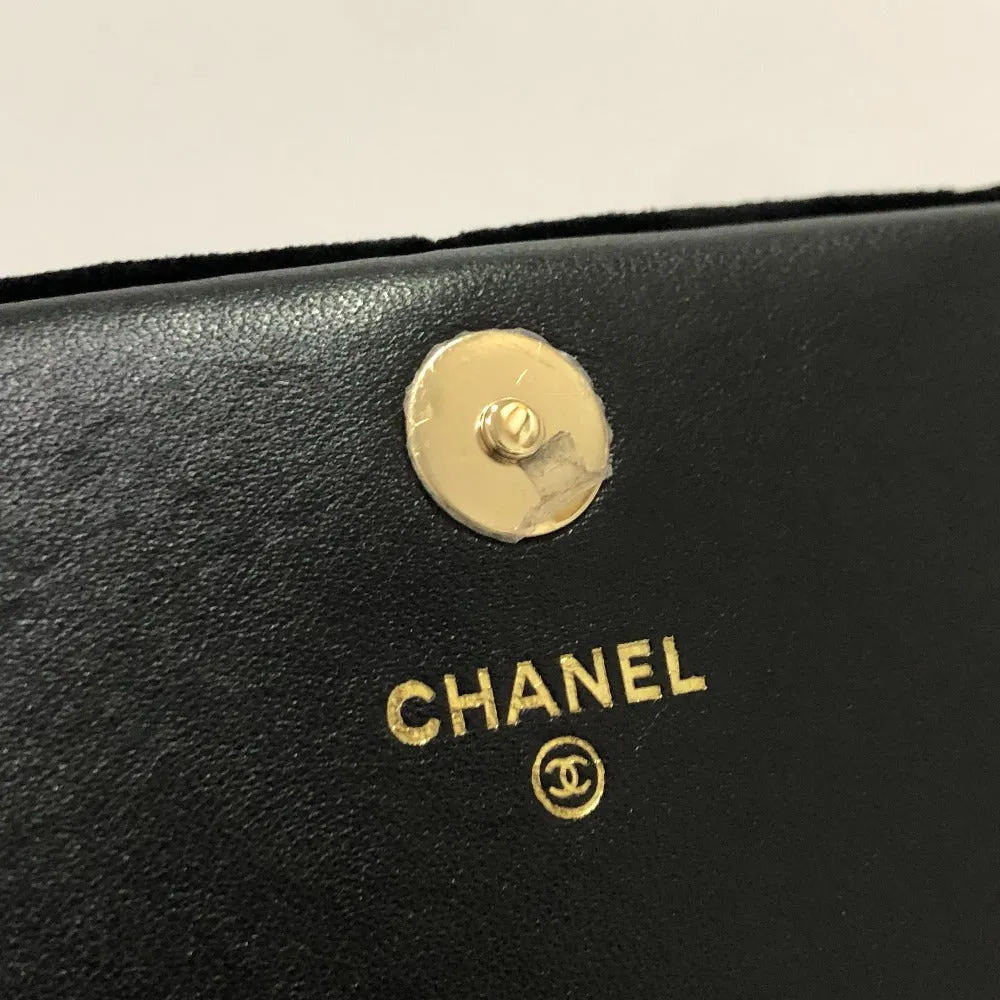 CHANEL Shoulder Bag Velor black Velour Matelasse