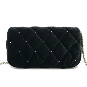 CHANEL Shoulder Bag Velor black Velour Matelasse