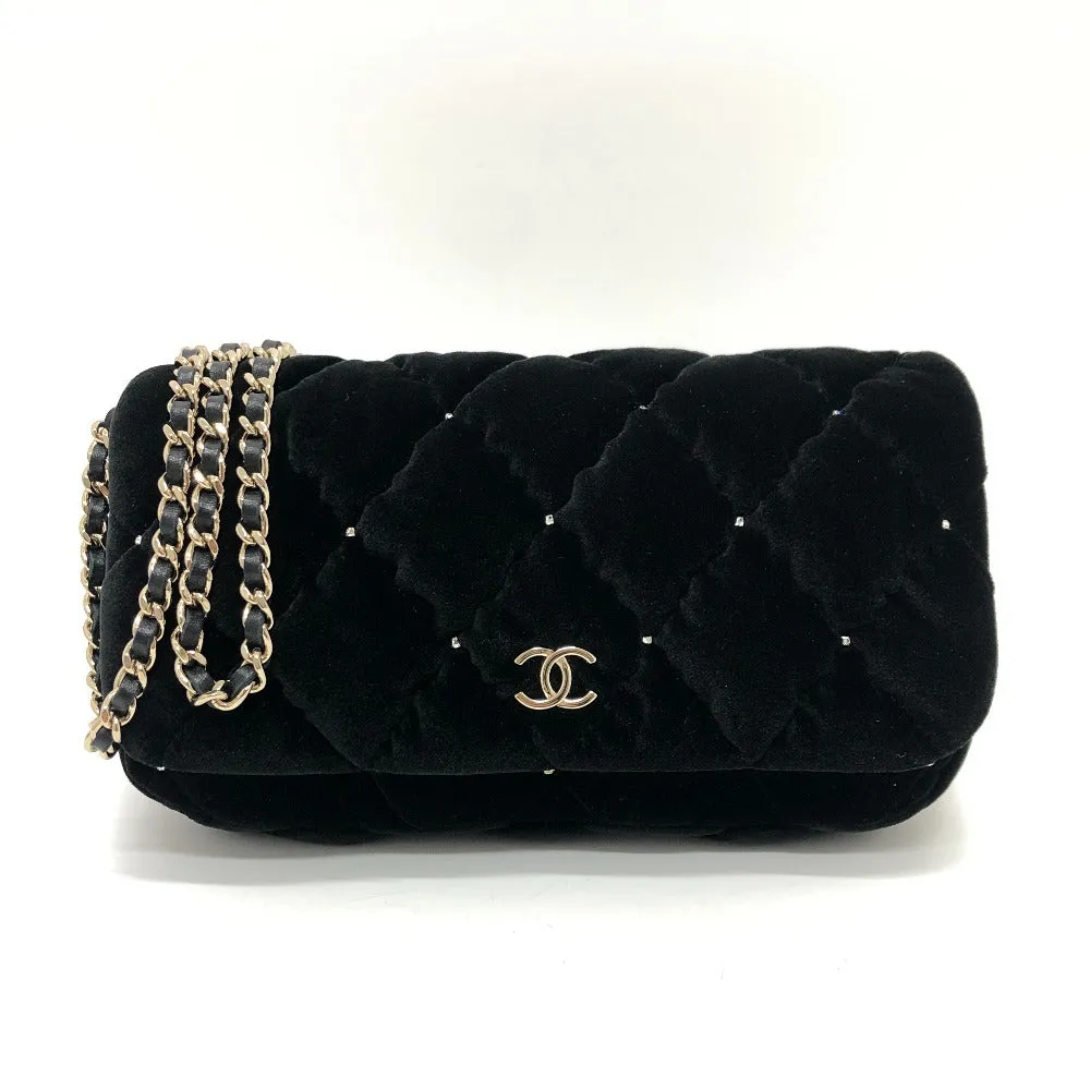CHANEL Shoulder Bag Velor black Velour Matelasse