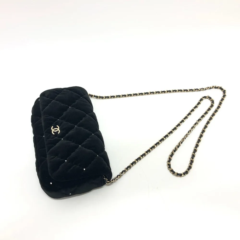 CHANEL Shoulder Bag Velor black Velour Matelasse