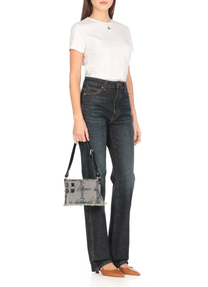 Check Pattern Cotton Shoulder Bag