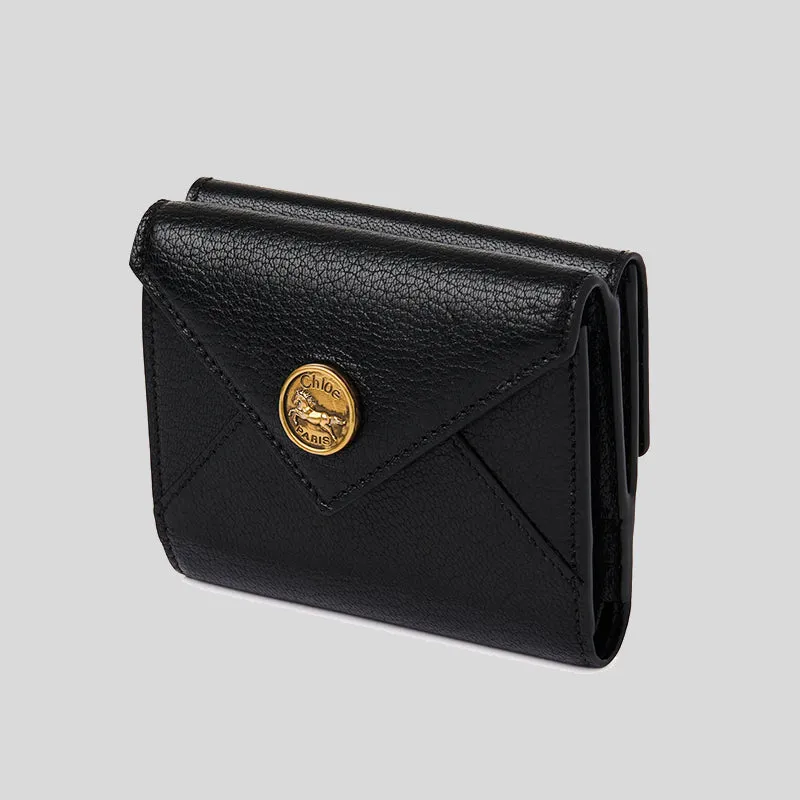 CHLOE Small Envelope Trifold Wallet In Grained Leather Black CHC25SP543O93