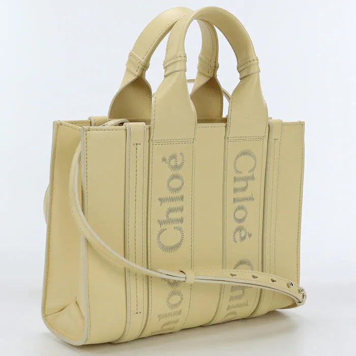 Chloe Woody Small Tote Shoulder Bag leather yellow Women