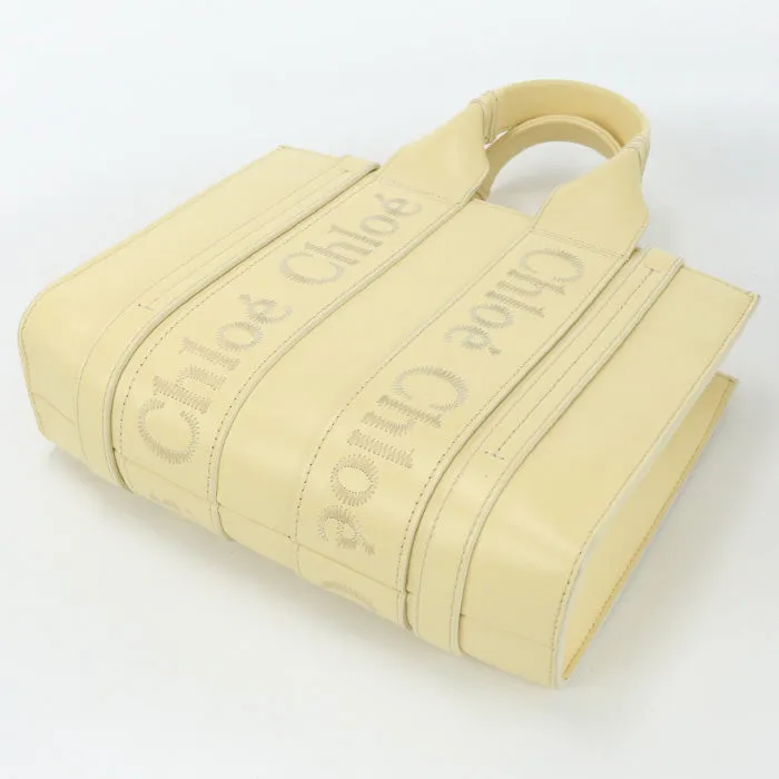 Chloe Woody Small Tote Shoulder Bag leather yellow Women