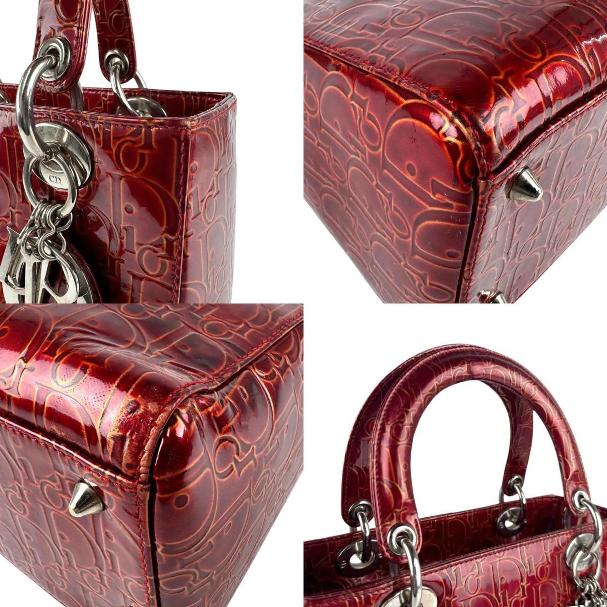 Christian Dior Lady Dior Patent Leather Handbag Shoulder Bag (Pre-Owned)