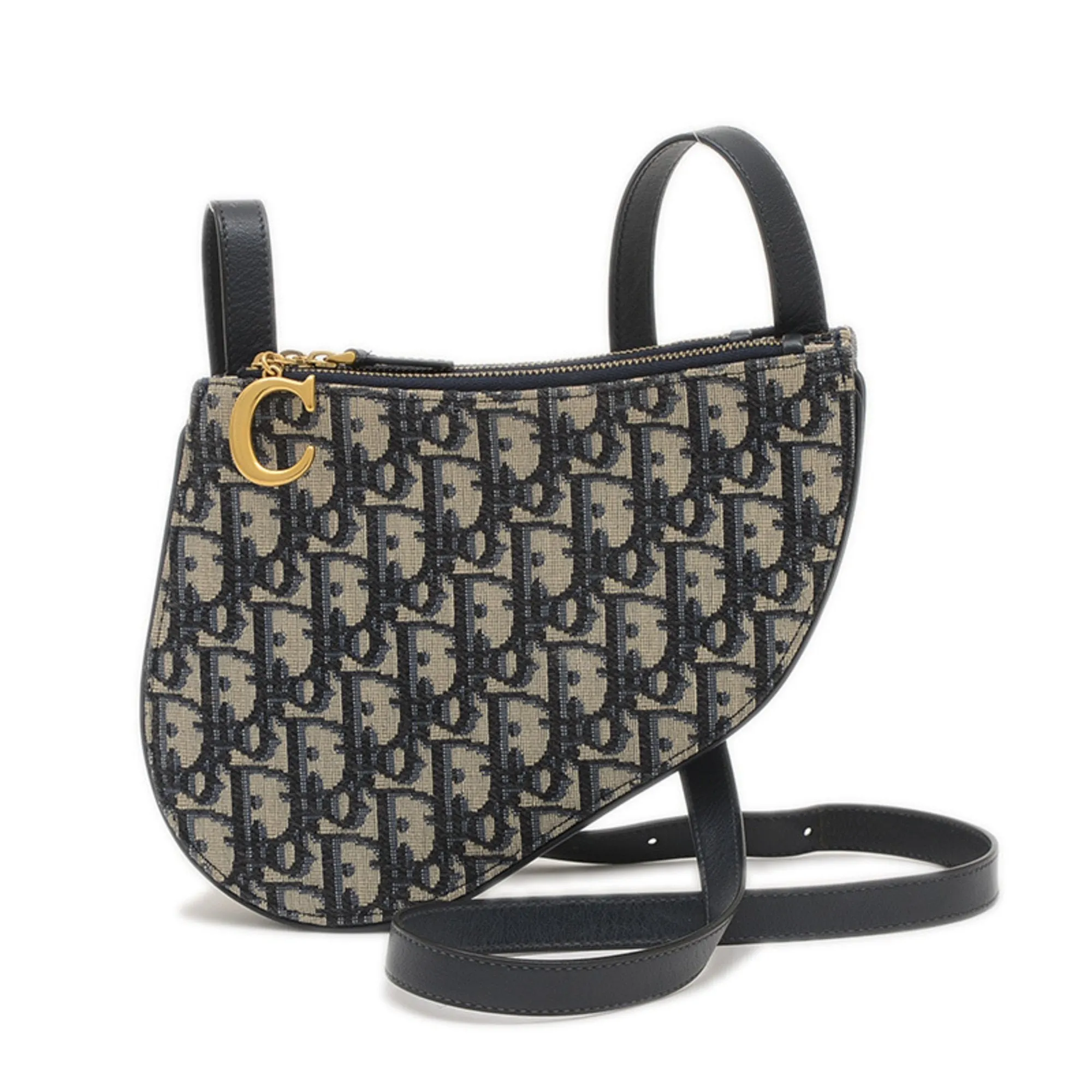 Christian Dior Navy Jacquard Leather Shoulder Bag (Pre-Owned)