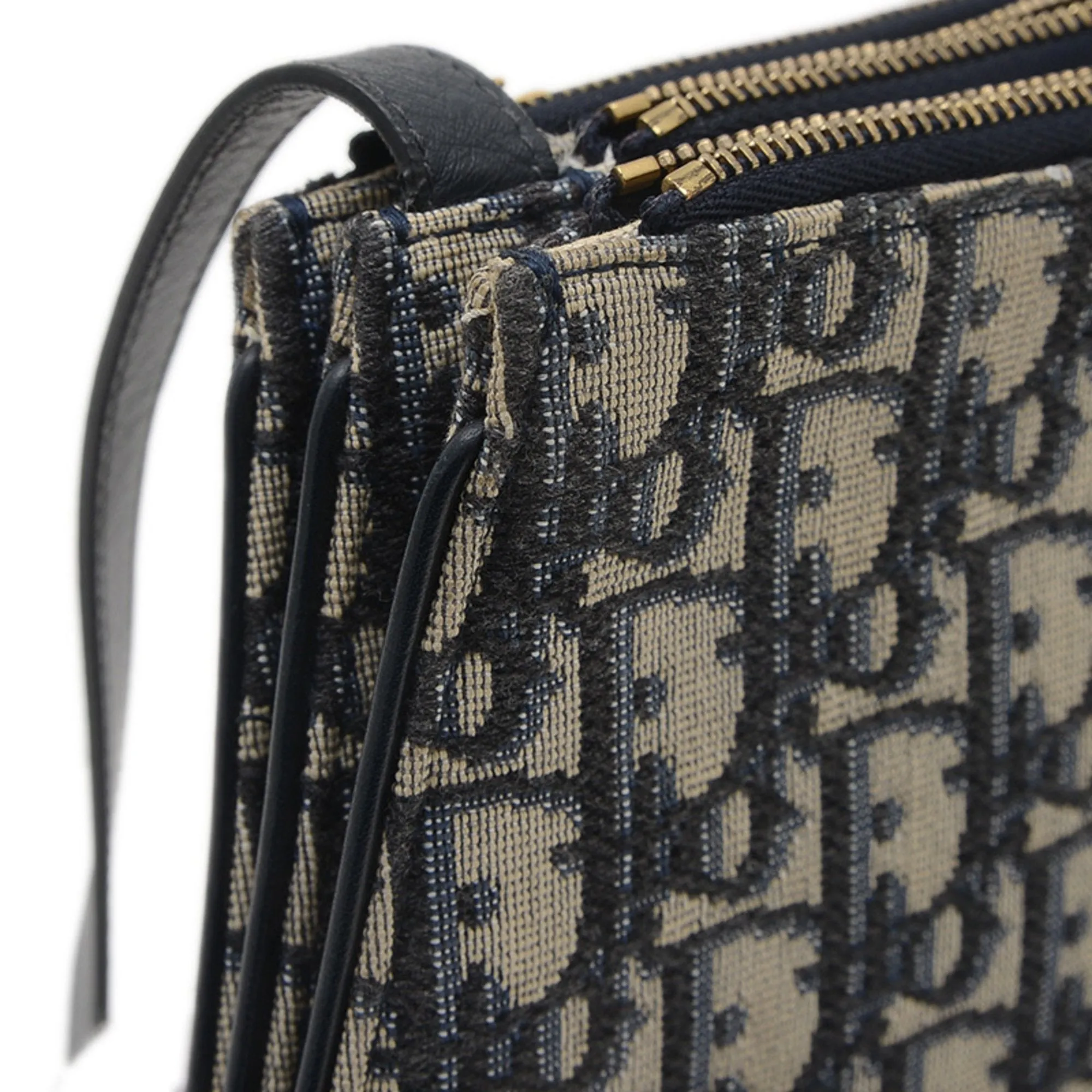 Christian Dior Navy Jacquard Leather Shoulder Bag (Pre-Owned)