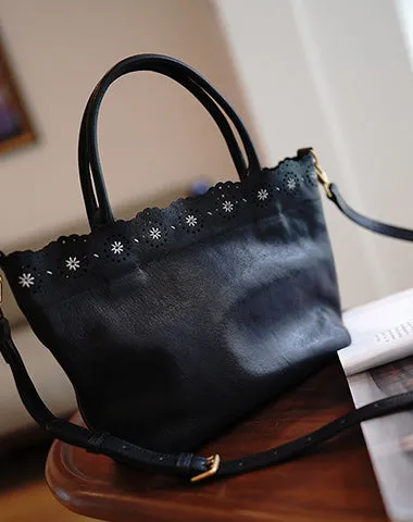 Classic Coffee Leather Hollowed Out Flowers Handbag Women Flowers Shoulder Bag for Women