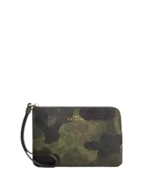 Coach Corner Zip Wristlet In Signature Camo Print
