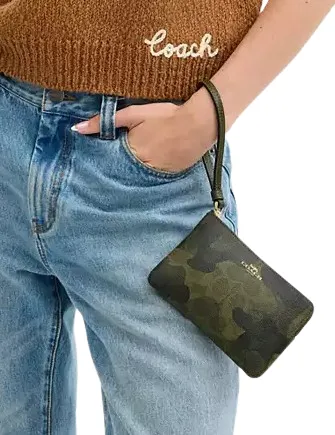 Coach Corner Zip Wristlet In Signature Camo Print