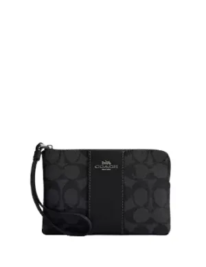 Coach Corner Zip Wristlet In Signature Canvas With Stripe