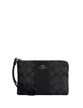 Coach Corner Zip Wristlet In Signature Canvas With Stripe