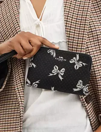 Coach Corner Zip Wristlet With Bow Print